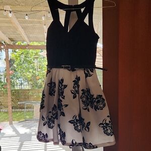 Crystal Doll Black & White Floral Cutout Fit-and-Flare Dress